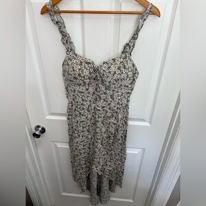 AUW Olive Green Floral High Low Romantic Feminine Cottagecore Dress, XL